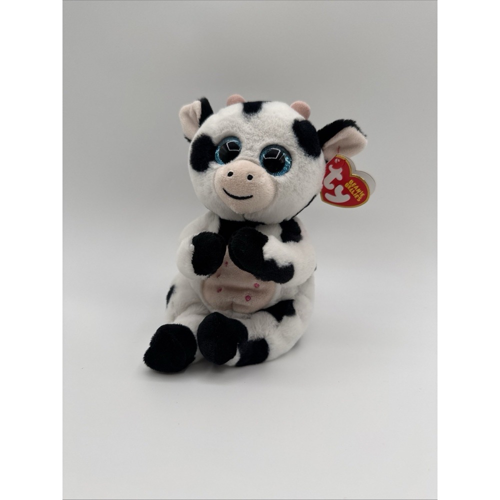 Ty Beanie Bellies Herdly Cow Plush with Ear Tag Stuffed Black White Stuffed - Picture 4 of 4